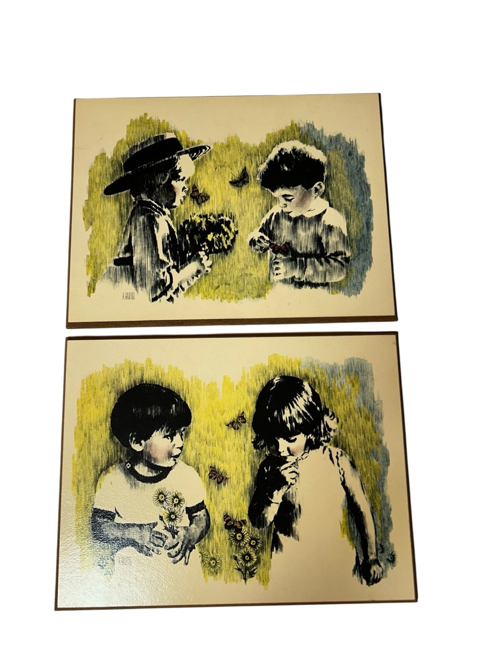 Anthony Gruerio plaques featuring children with butterflies